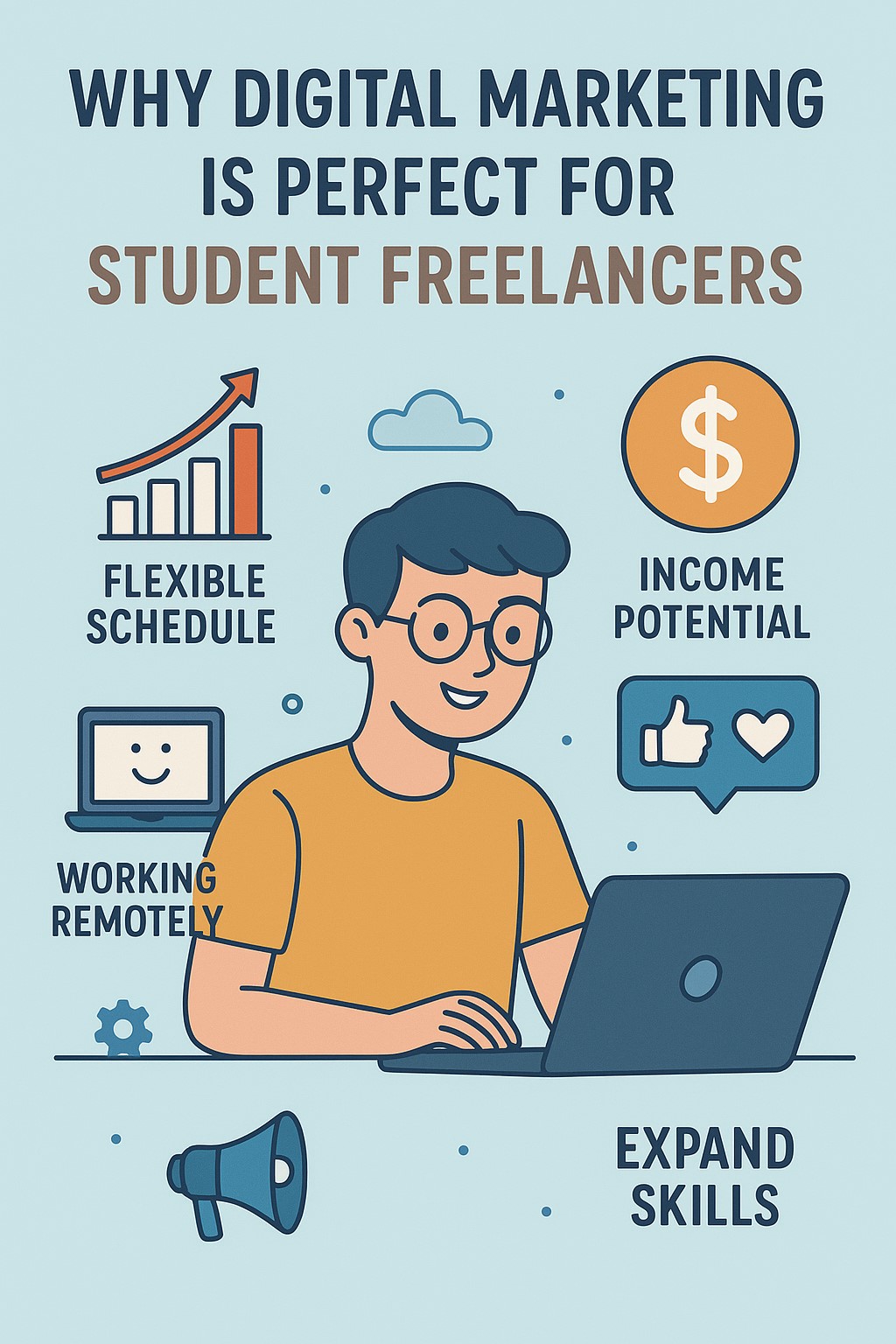 Young student learning digital marketing for freelancing opportunities