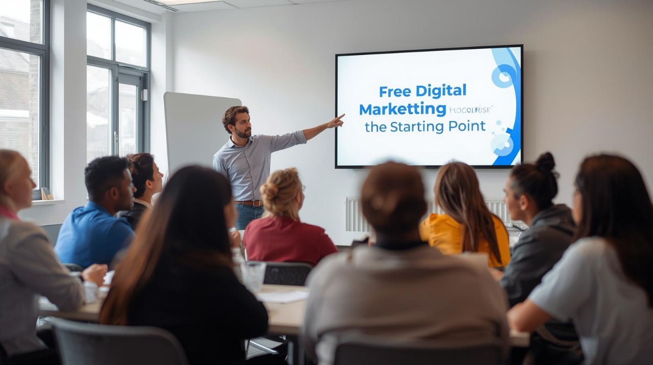Students attending a free digital marketing course session