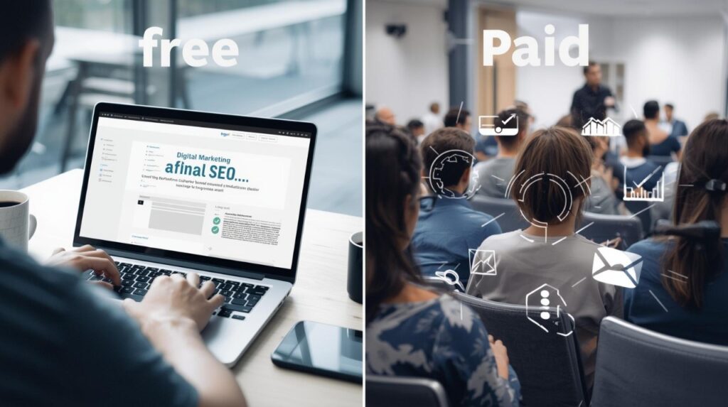 Free vs paid digital marketing course comparison.