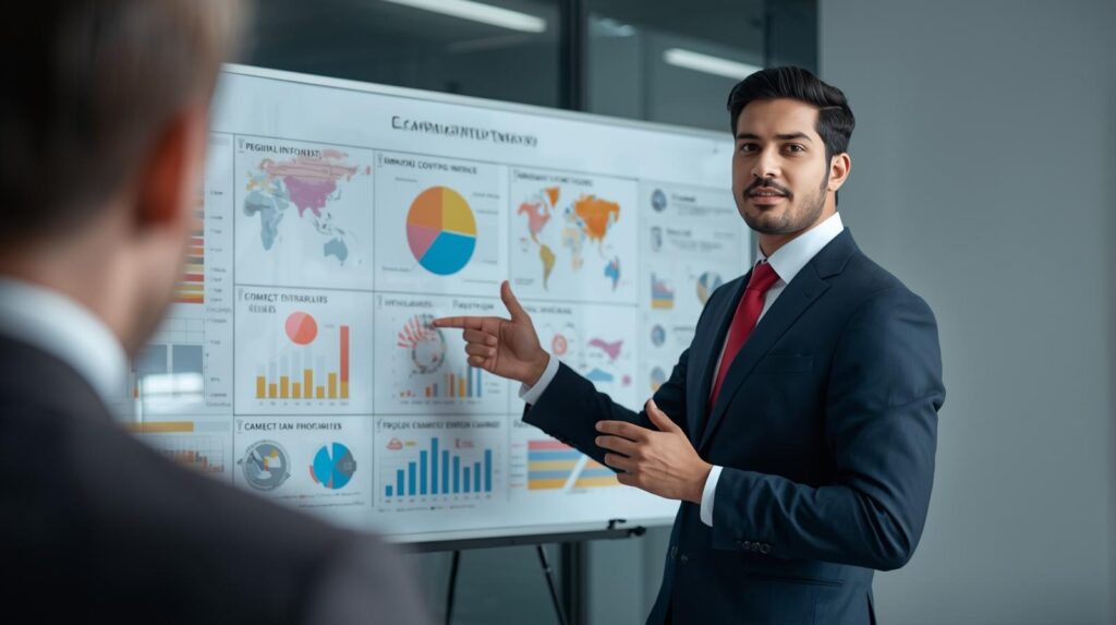 Digital marketing student presenting social media ad strategy for business growth